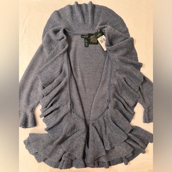 NWT Ralph Lauren Ruffle Cardigan S Ruffle Peplum Hem 3/4 Ruffle Bell Sleeve NWT - Picture 9 of 13